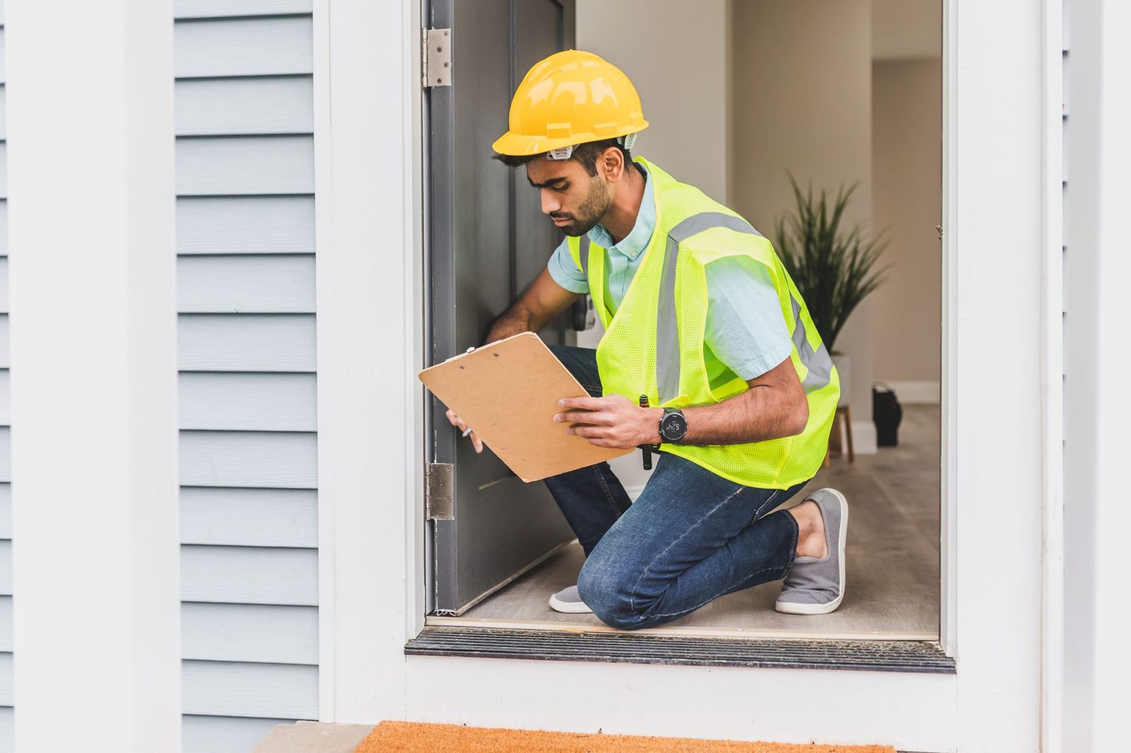 Professional home inspector reviewing findings with a buyer