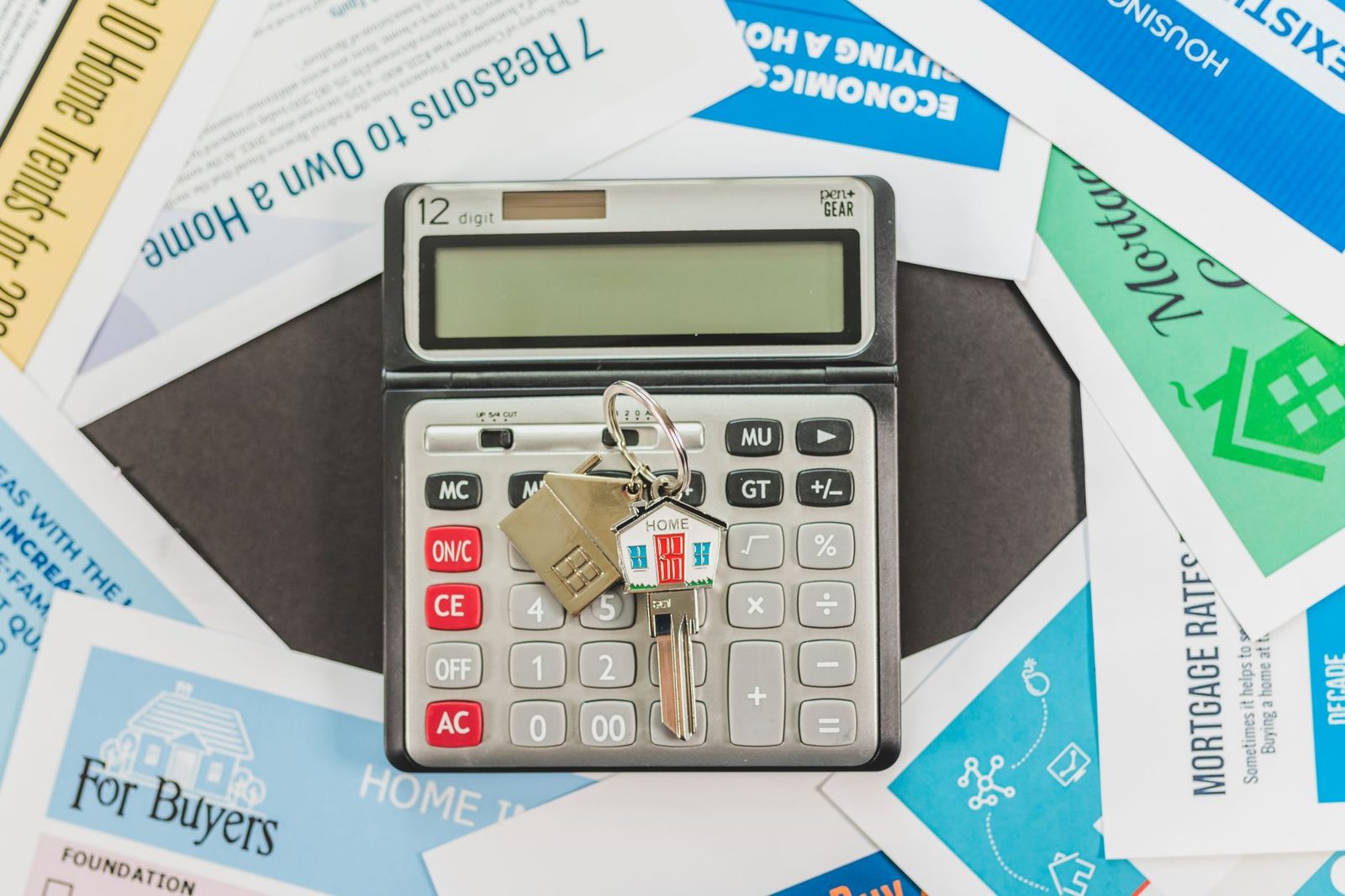 Financial documents and calculator representing bridge loan planning