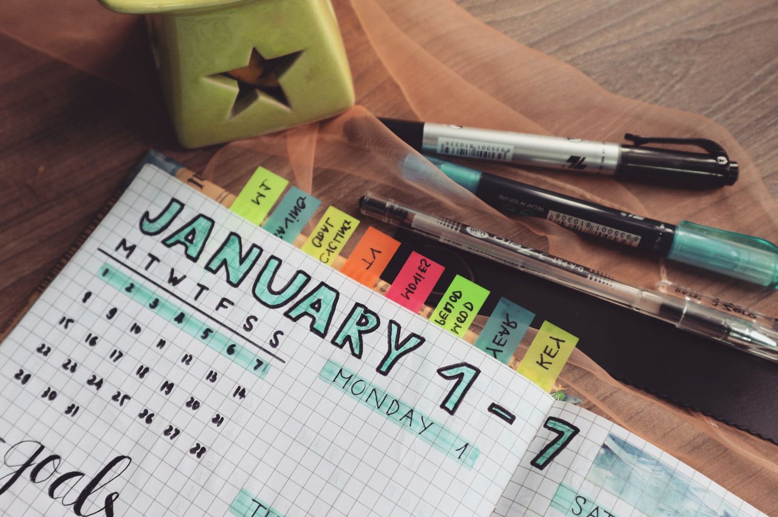 Homeowner reviewing home maintenance plan in a notebook with a calendar