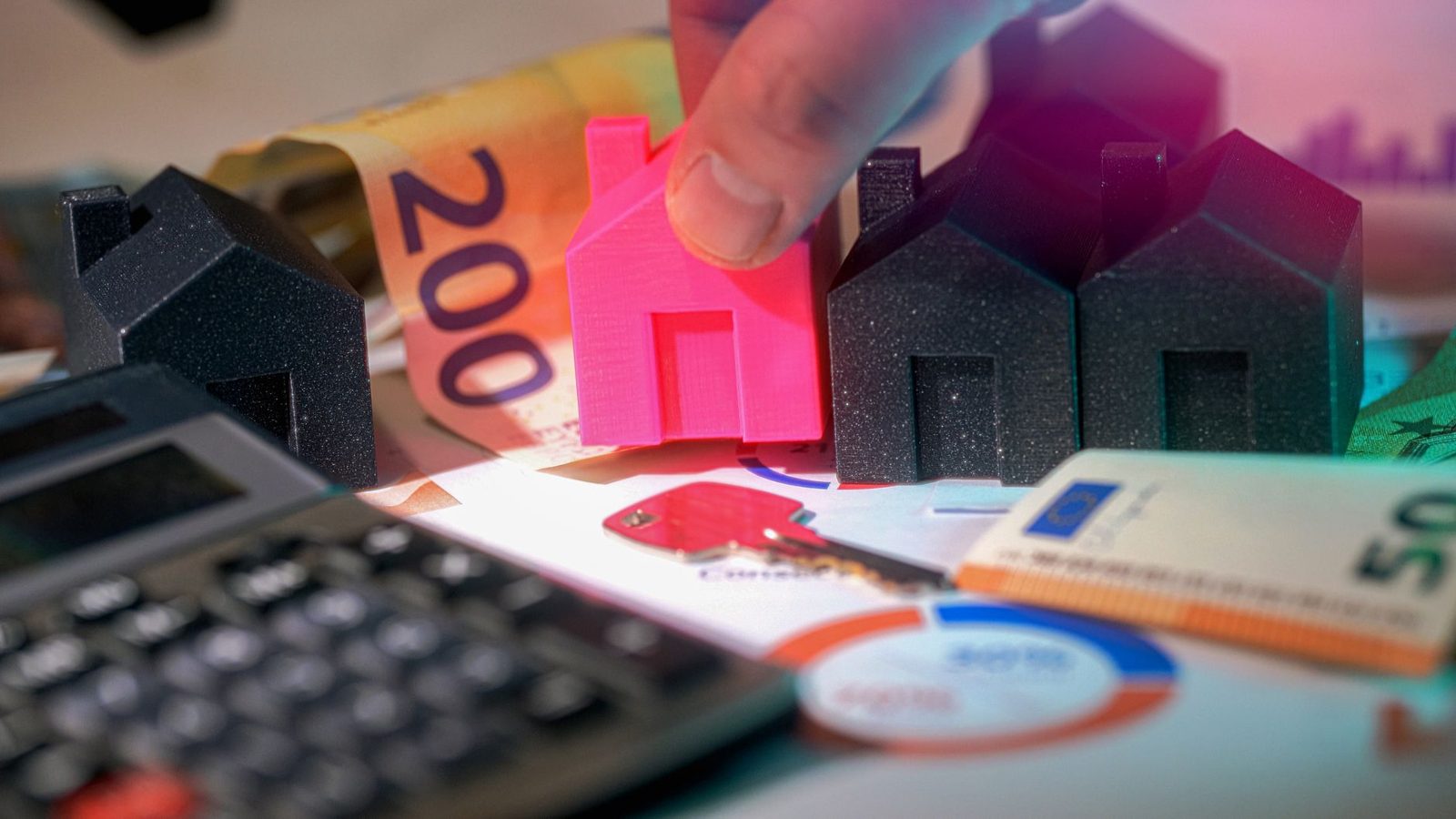 Calculator and small house model representing a financing or appraisal gap