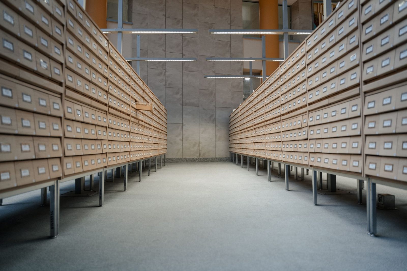 Rows of archived public records inside a courthouse records room