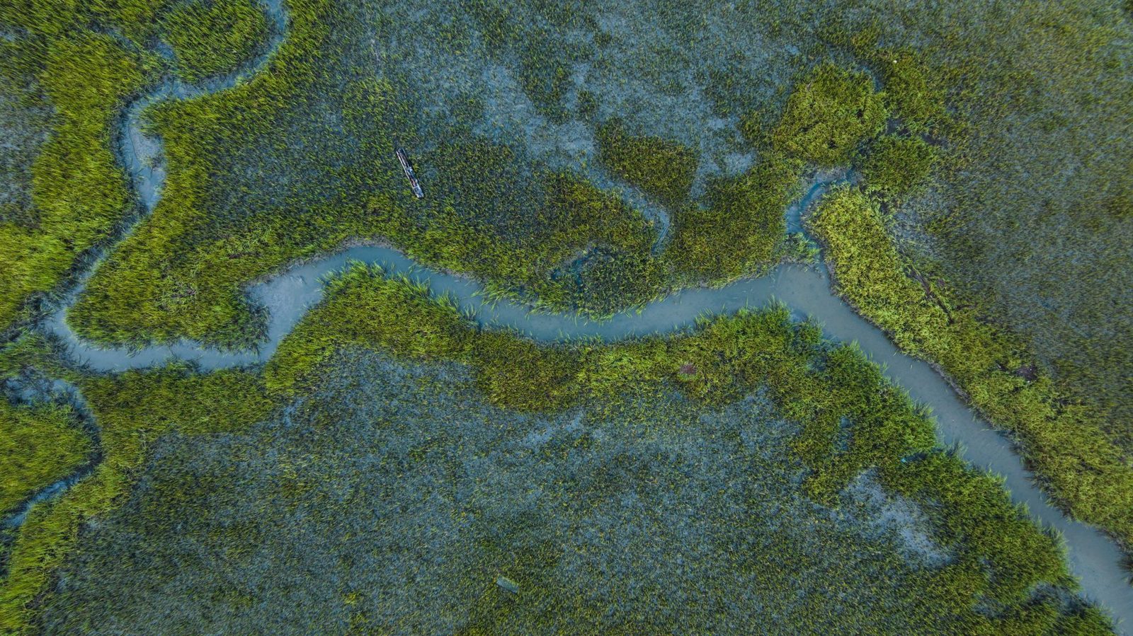 Aerial view of coastal marsh and waterway near Calabash, NC